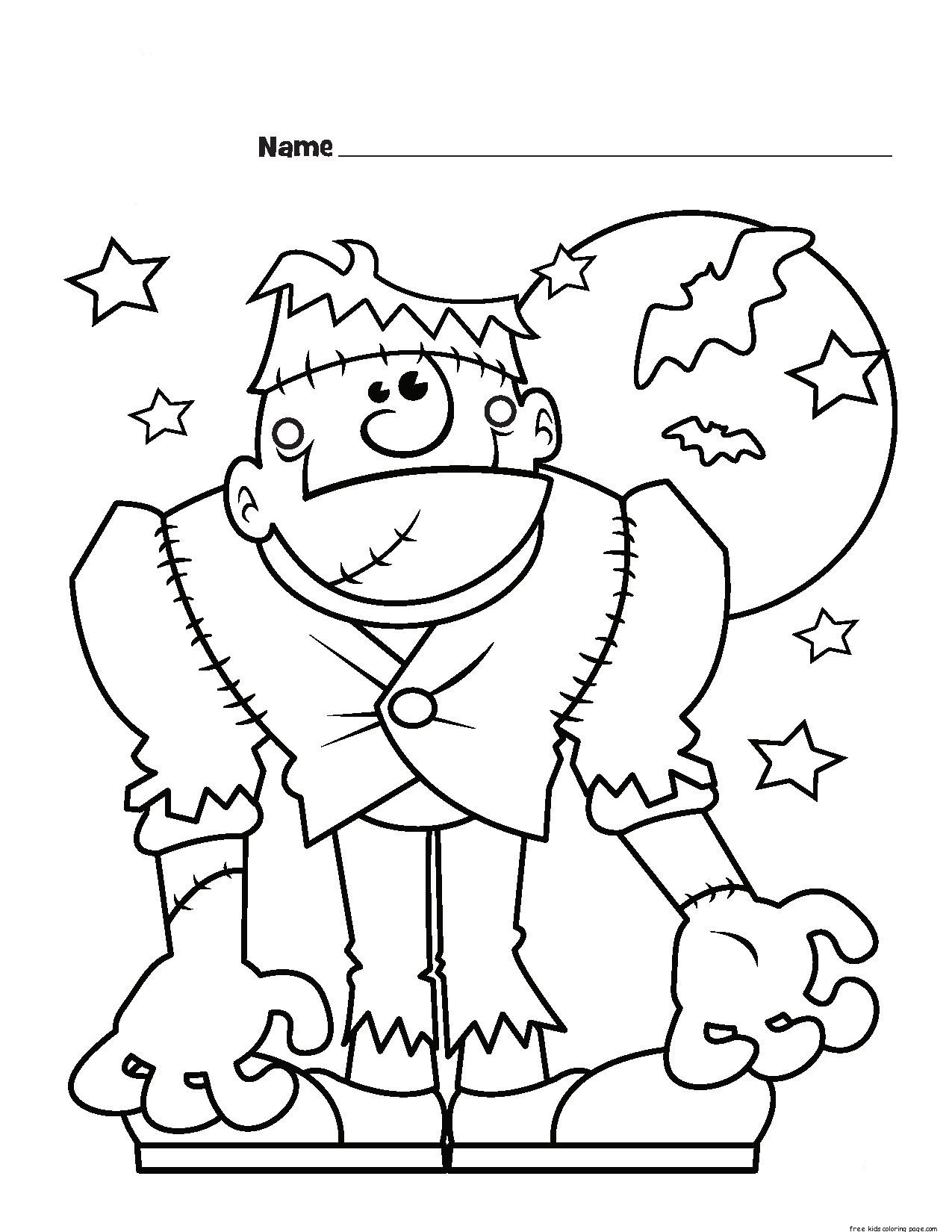 frankenstein monster halloween coloring page for kidsFree Printable