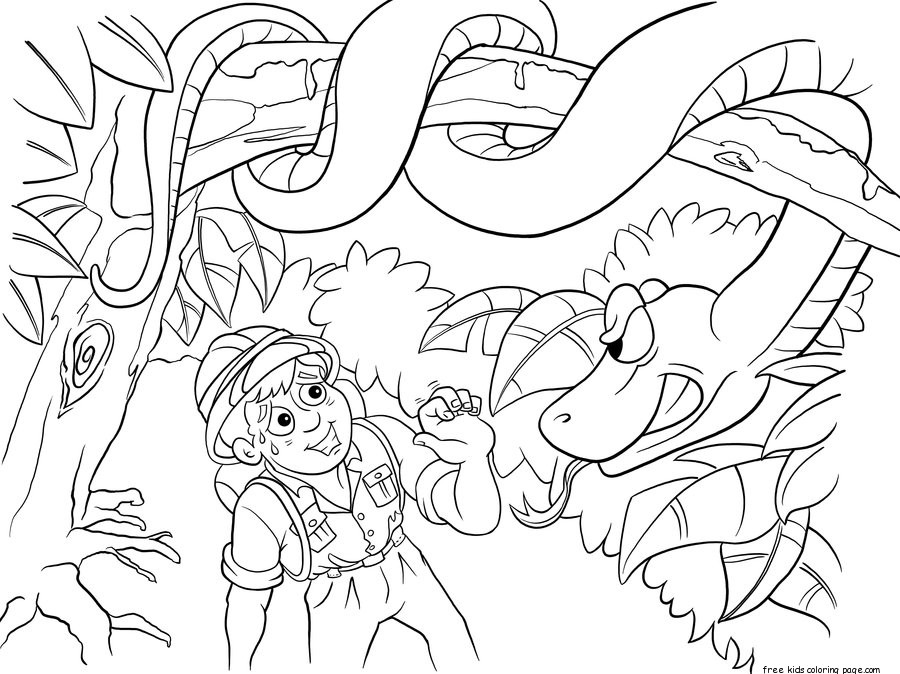Printable Jungle Snake and boy coloring pages for kidsFree ...