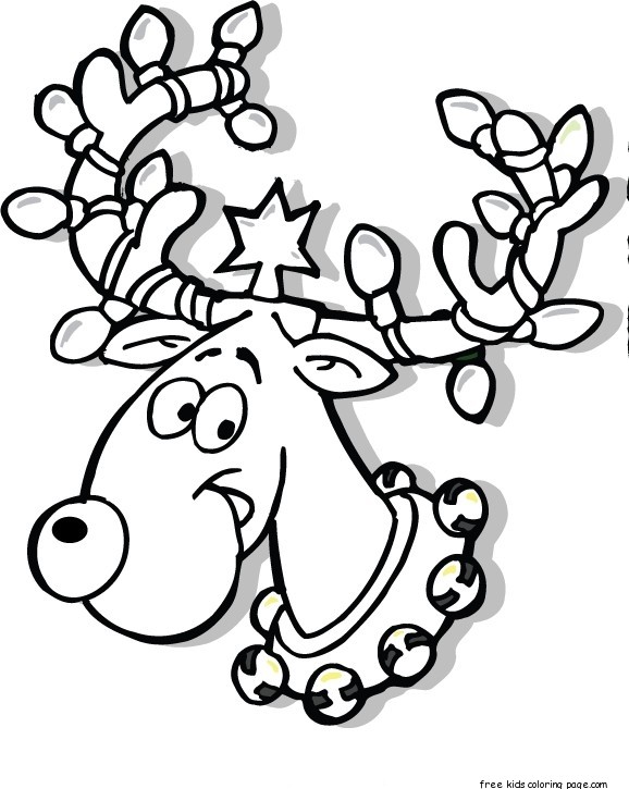 Printable Christmas Reindeer in Lights coloring pagesFree Printable