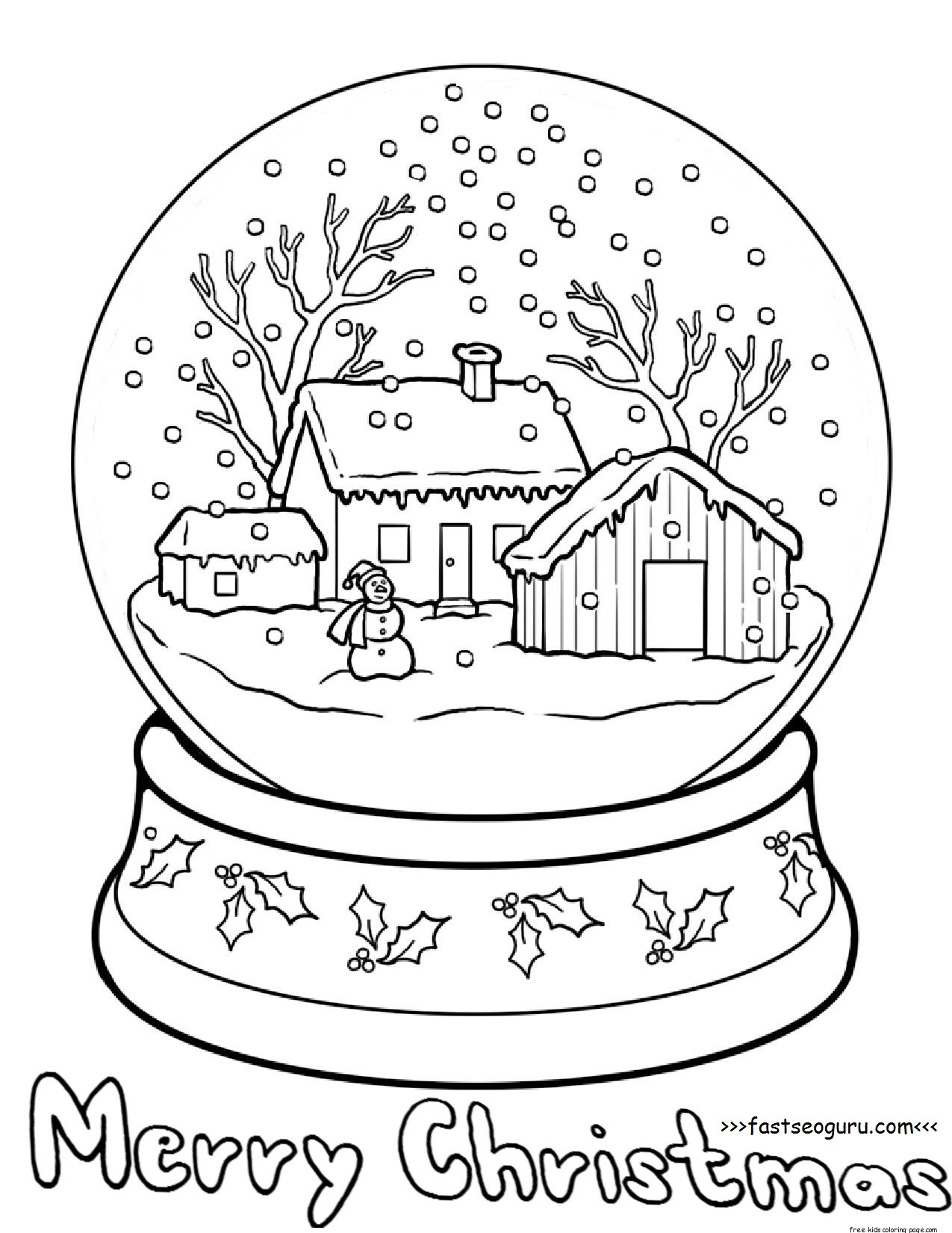 Printble christmas snow globe coloring pages for kidsFree Printable