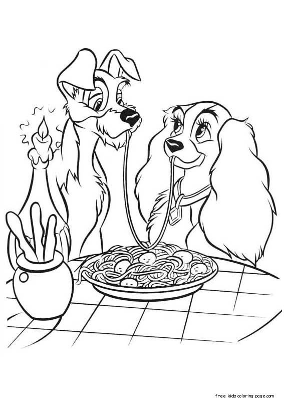 lady and the tramp spaghetti coloring pages - Free Printable Coloring