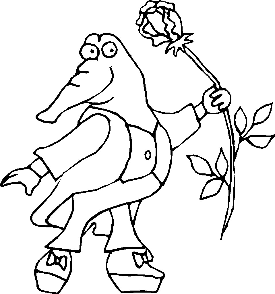 Alligator With Rose Print out Coloring Page