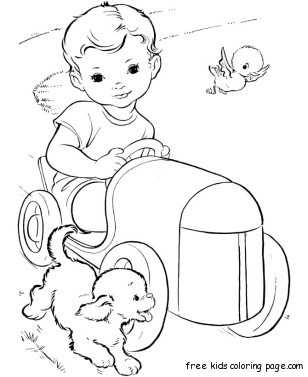 Boy in toy car coloring pages print out