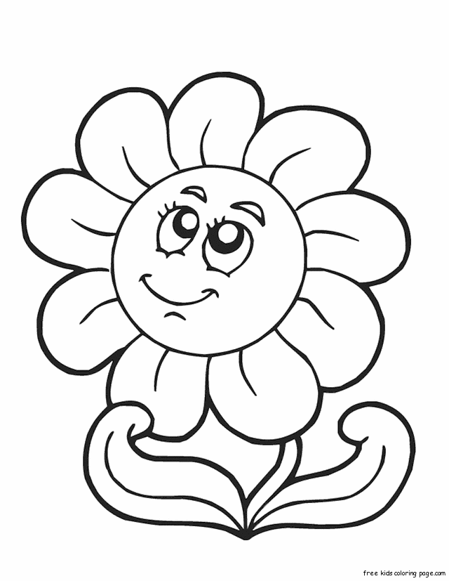 Print out spring Happy face flower coloring pagesFree Printable