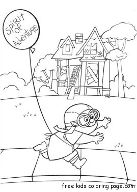 Printable Disney up Plot running with balloon coloring pages