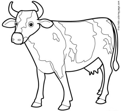 Animal farm cow coloring page to print out for kids. Cute farm animal coloring in sheet
