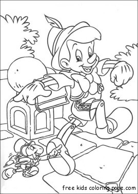 Pinocchio and jiminy cricket coloring pages for kids to print out.