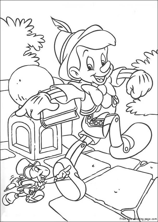 Pinocchio and jiminy cricket coloring pages for kids to print out.