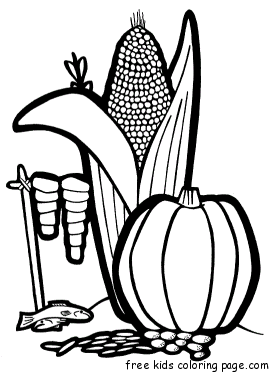 Printable vegetable Corn and a pumpkin coloring page
