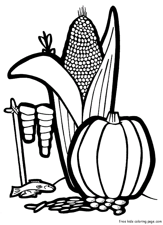 vegetable Corn and a pumpkin coloring page