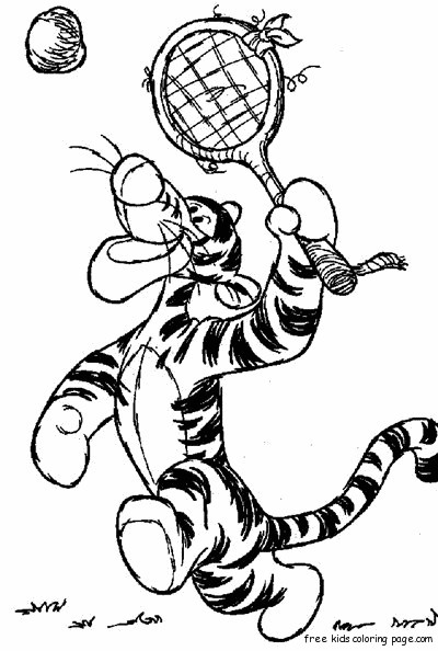Coloring pages for kids Winnie the Pooh Tigger playing tennis