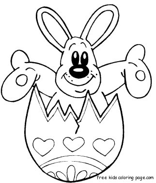 Colouring pages cute easter bunny and eggs to print.