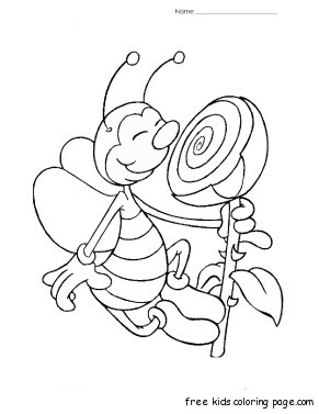 Print out coloring page Bee with flower1