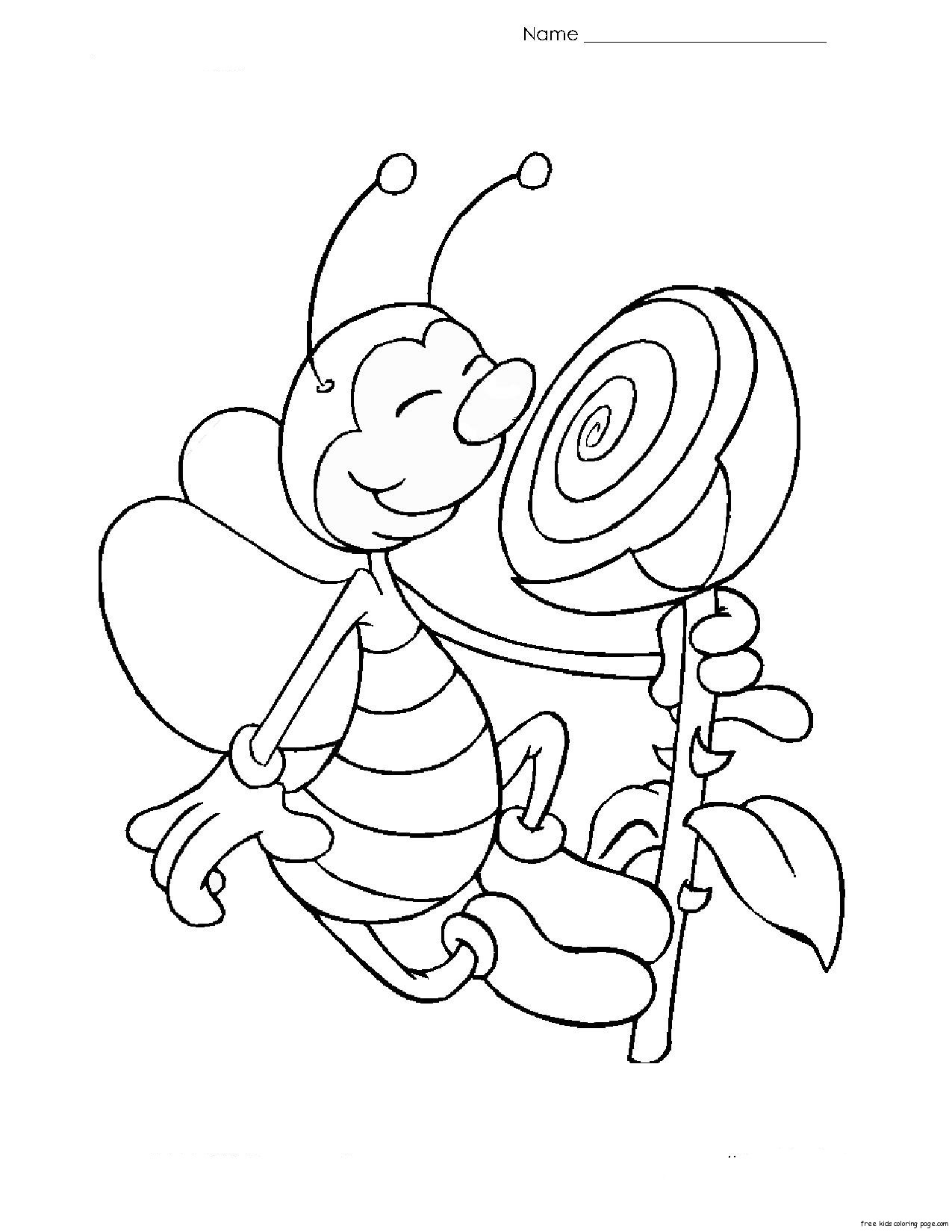 Print out coloring page Bee with flower1