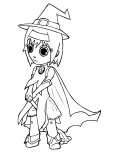 Print out halloween cute girls in witch costumes coloring pages