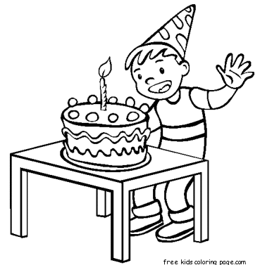 A boy with a birthday cake coloring page printable