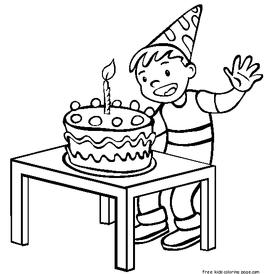 A boy with a birthday cake coloring page printable