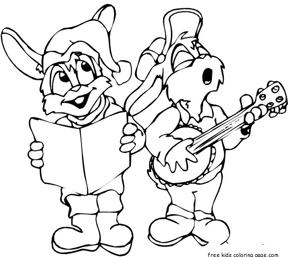 Christmas 2 Mouse Carollers singing Print out coloring pages
