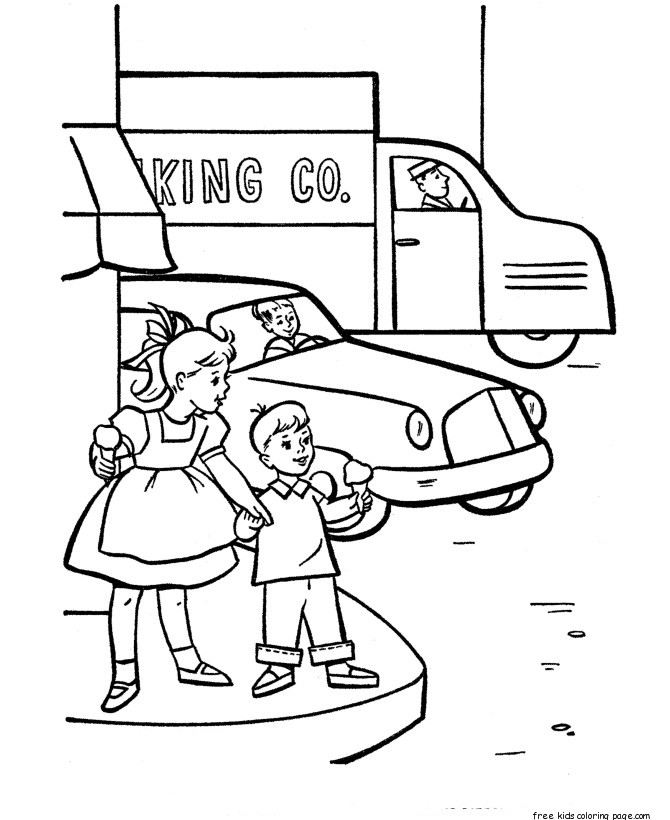 Coloring pages girl and boy looking at the car in the city