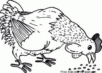 Farm chickens Eating dinner coloring page