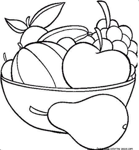 Fruits Pear Watermelon and apple coloring pages to print out for kids. easy fruit basket