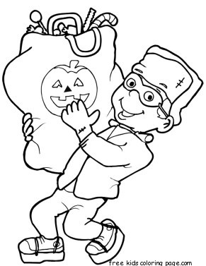 Halloween boy with candy coloring pages