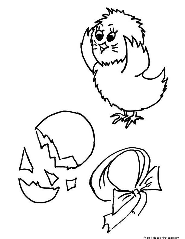 Printable baby chick hatching coloring page for kids.