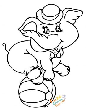 Printable coloring pages happy baby elephant on circus ball