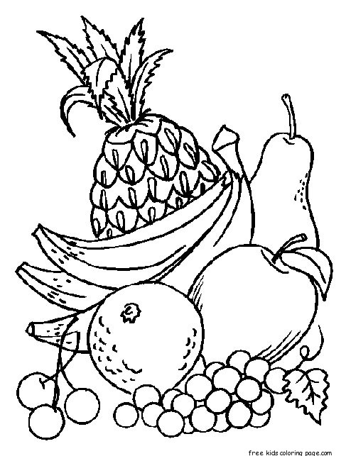 Fruits Pineapple Grpsae and Banana coloring in pages