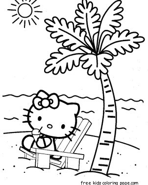 Free coloring pages for kids Hello Kitty at the beach