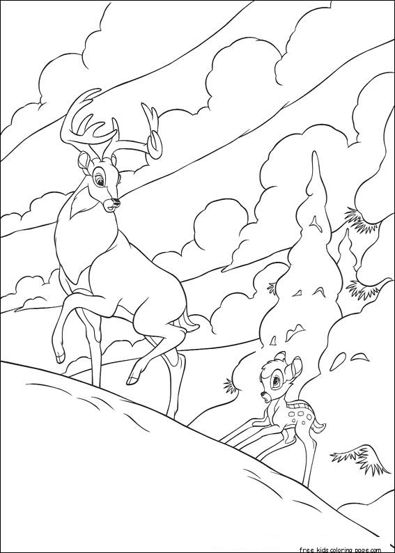 Prinable Bambi and father coloring pages