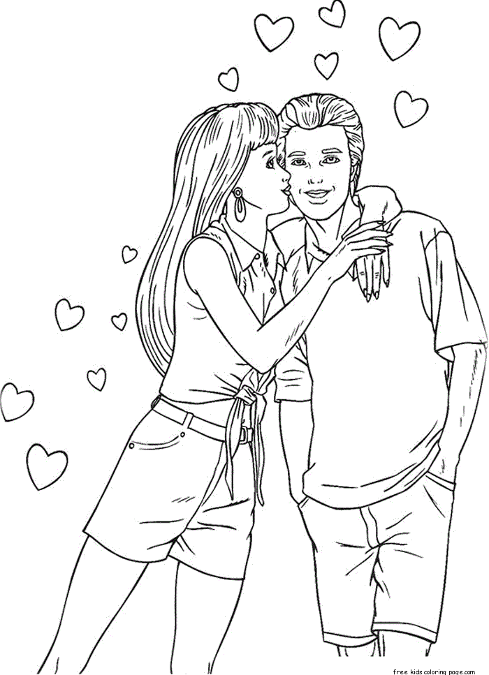 Print out Barbie and Ken coloring page Free Printable