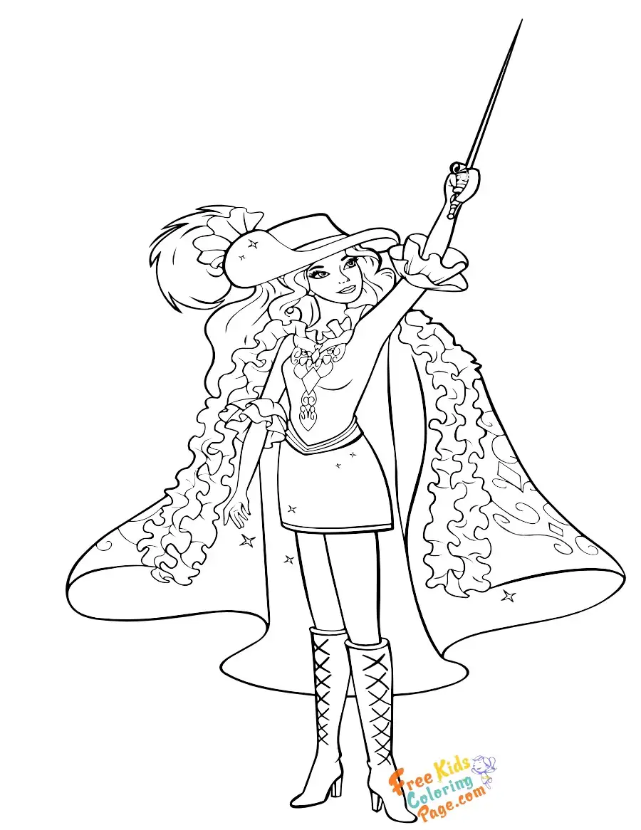 Print out Barbie in mousquetaires coloring pages