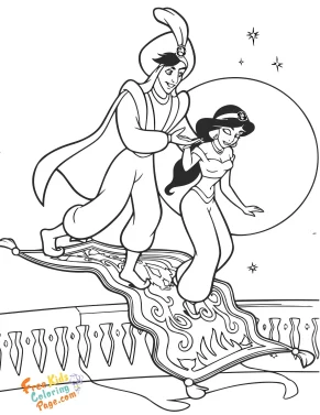Print out Disney Characters Aladdin magic carpet coloring page