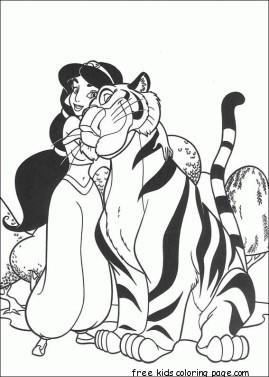 Print out Disney Characters Aladdin princess and tiger coloring page