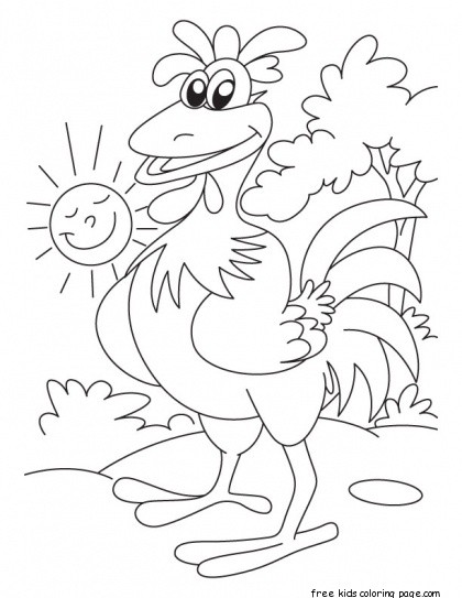 Print out Farm Happy Rooster coloring page