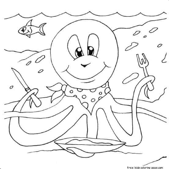 Print out sea animal Octopus Coloring page