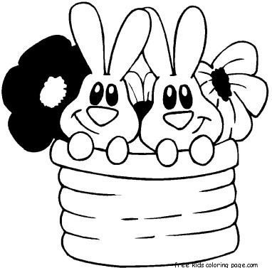 Printable Easter Bunnies And Flowers Coloring Page