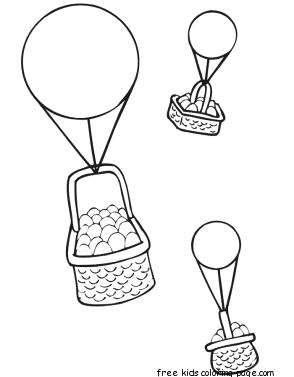 Printable Easter baskets carried on balloons coloring page