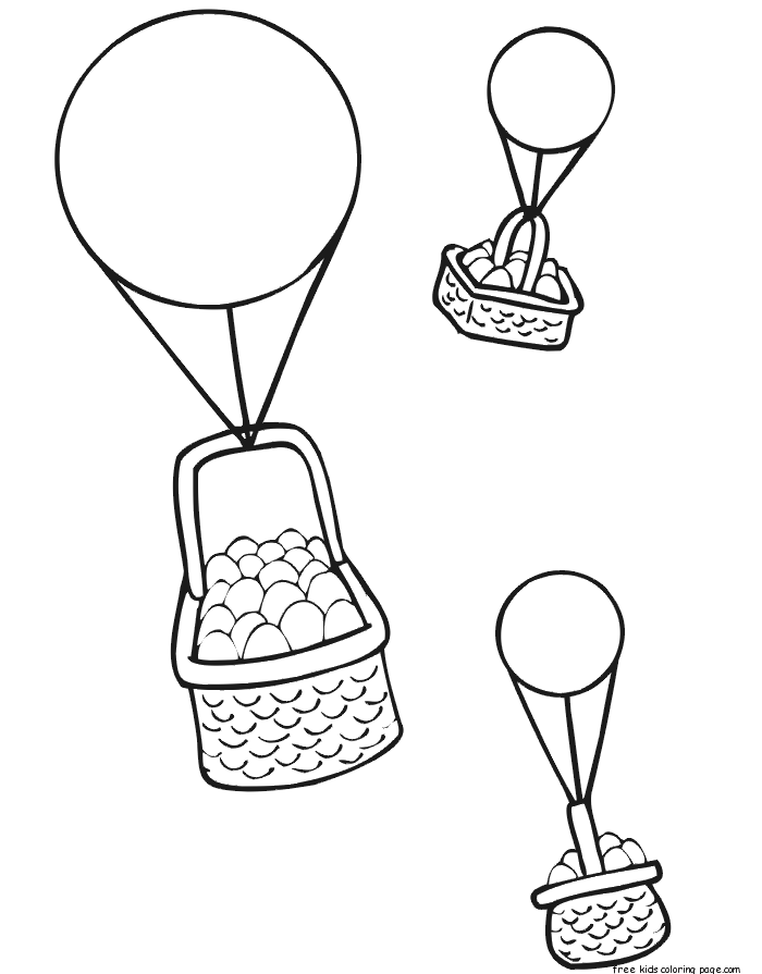 Printable Easter baskets carried on balloons coloring page