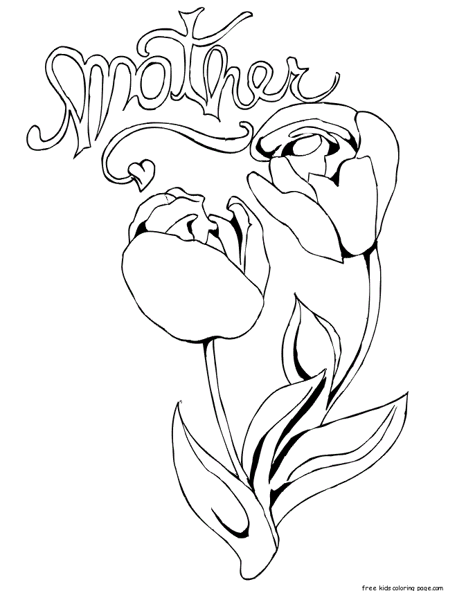 Printable Flowers Red roses for sweet Mothers Day coloring page