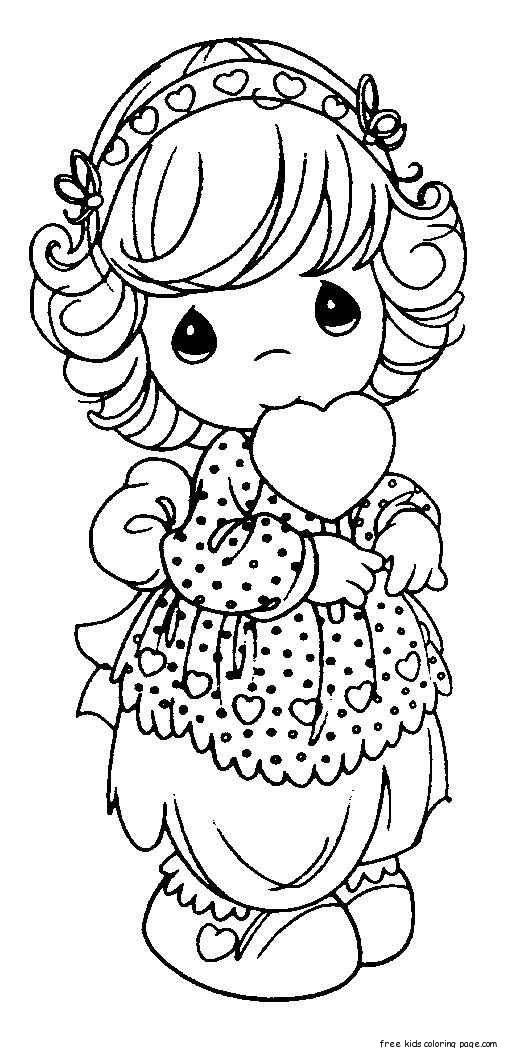 Precious Moments Girls Smile with heart coloring pages - Free Printable Coloring Pages For Kids