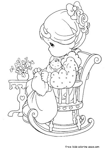 Precious Moments girl sitting on chair coloring pages