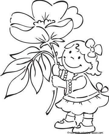 girl with spring flowers Windflower coloring pages