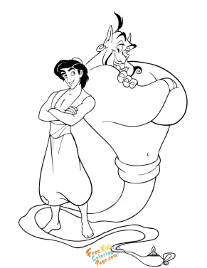 Printable Aladdin and Djinni of the lamp coloring page