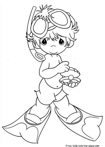 Printable beach boy scuba diving equipment coloring pages