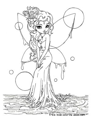 Printable beautiful Fairy on Water coloring in pages