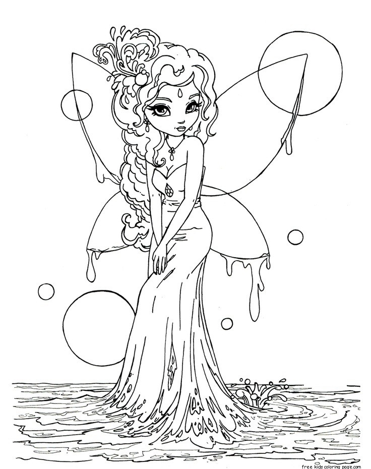 Printable Beautiful Fairy On Water Coloring In Pages For KidsFree Printable Coloring Pages For Kids 