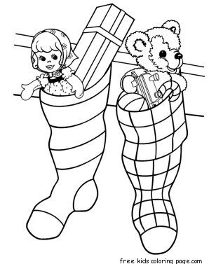 Picture to color christmas stocking toys for kids to print