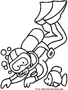 Print out mane scuba diving coloring in pages